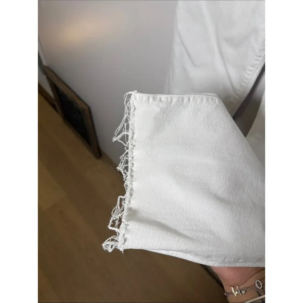 J. Crew Slim Wide Leg White Jeans with Raw Hem Size 25